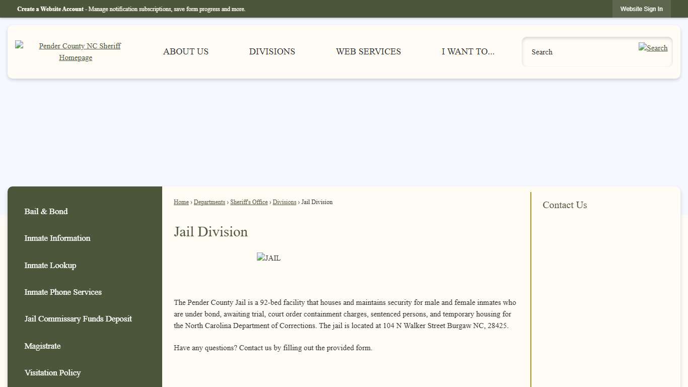 Jail Division Pender County, NC